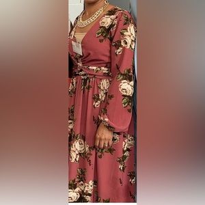 Filly Flair Long Maxi Mauve Dress with Floral Design Size Small